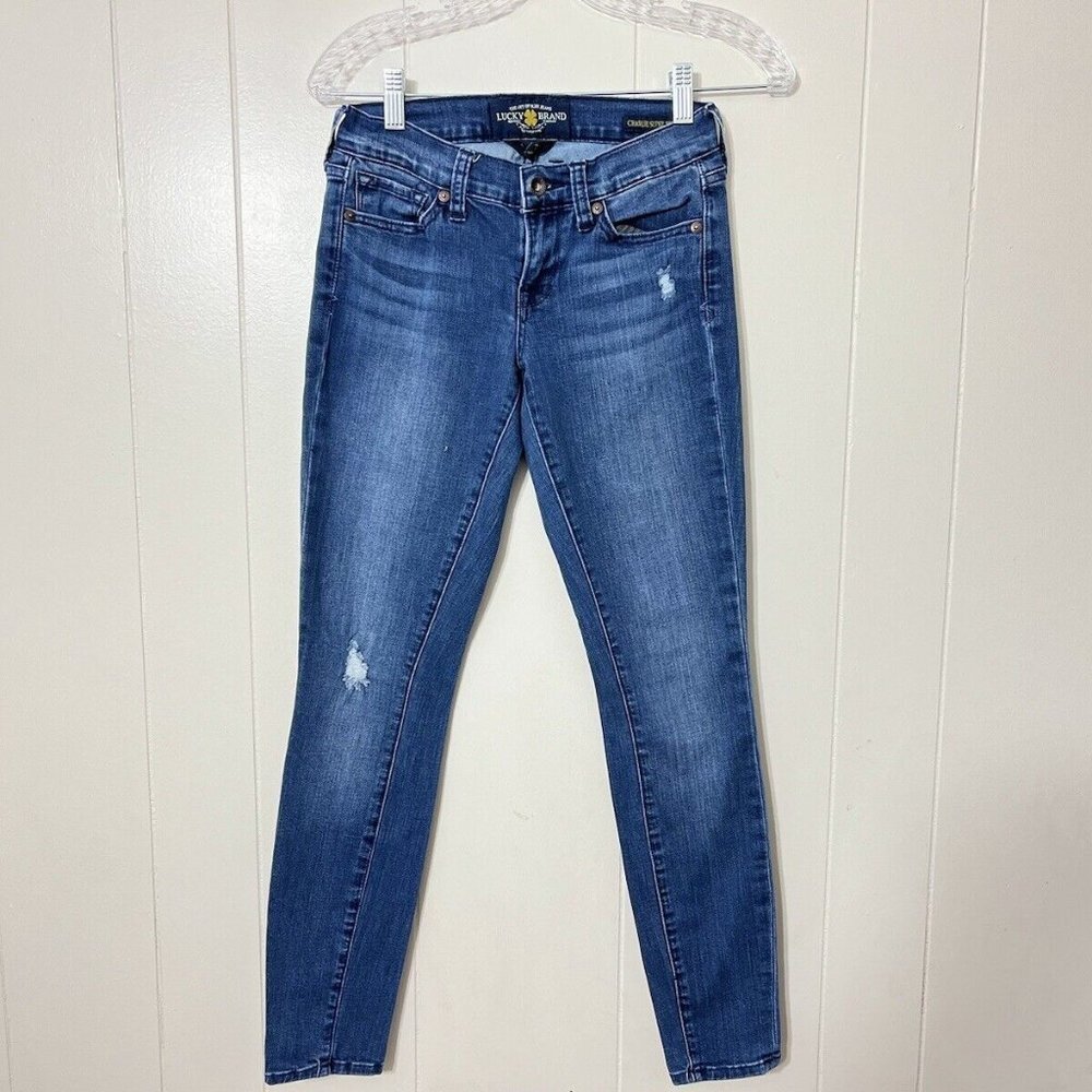 Lucky Brand Charlie Super Skinny Jeans Size 0/25 Blue Stretch Denim Distressed